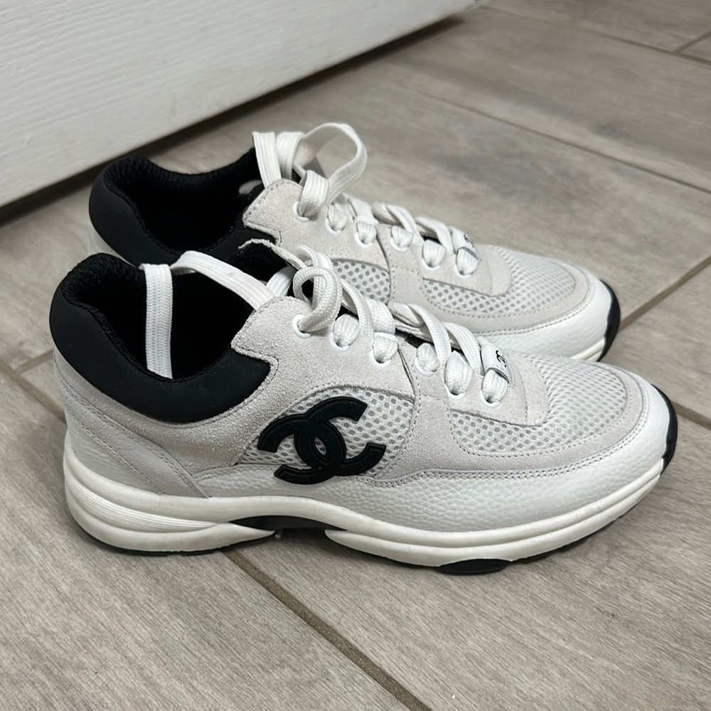 Chanel White and Black Sneakers